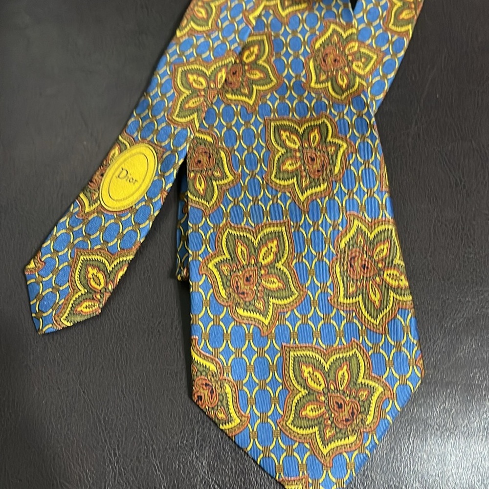 christian dior monsieur paris Paisley Yellow and Black Men's Tie